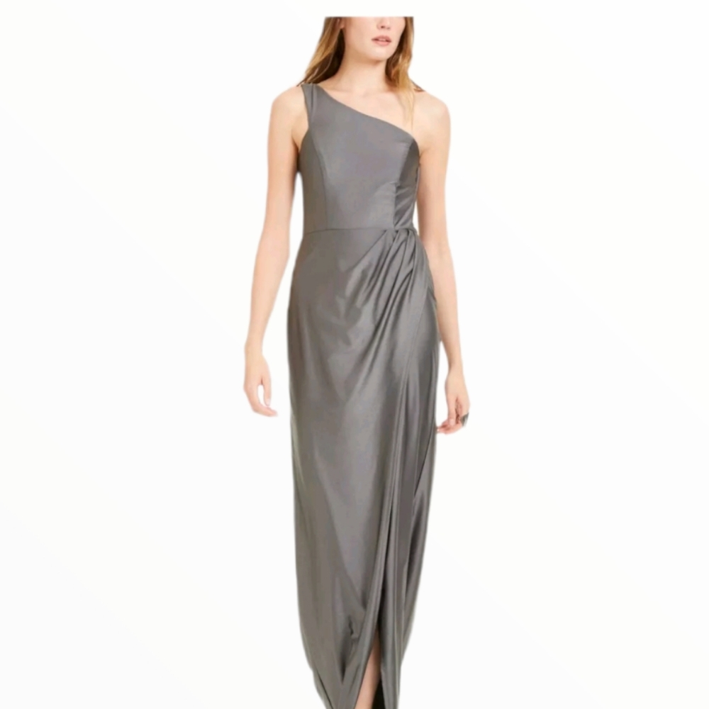 NWT! CITY STUDIO SATIN FRONT SLIT DRESS, GRAY 11 JUNIORS